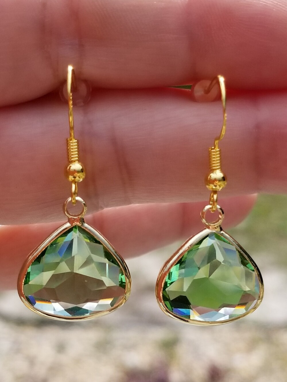 14k Gold Peridot Dangle Earrings, Peridot Earrings, Green Peridot Jewelry